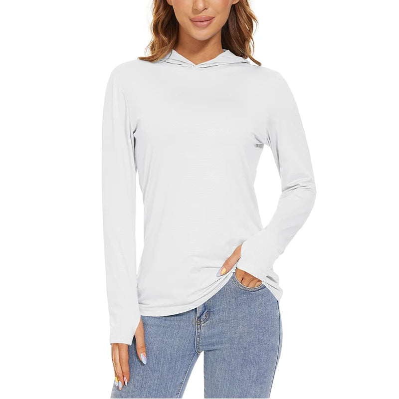 MAGCOMSEN Women's Trekking T-Shirt UPF 50+ UV Protection Sportswear Quick Drying Long Sleeve Summer Hoodie Shirt with Thumb Hole