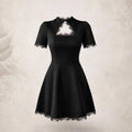 Tossy Black Lace Hollow Out Mini Dress Female Patchwork Short Sleeve Sexy High Waist Party Dress Women's Casual Printed Dress