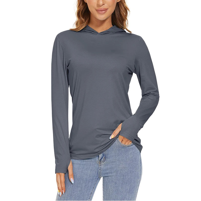 MAGCOMSEN Women's Trekking T-Shirt UPF 50+ UV Protection Sportswear Quick Drying Long Sleeve Summer Hoodie Shirt with Thumb Hole