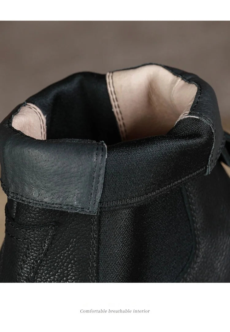 NEW Autumn Women Boots Pointed Toe Chunky Heel Shoes Genuine Leather Shoes for Women Casual Slip-on Western Boots Short Boots