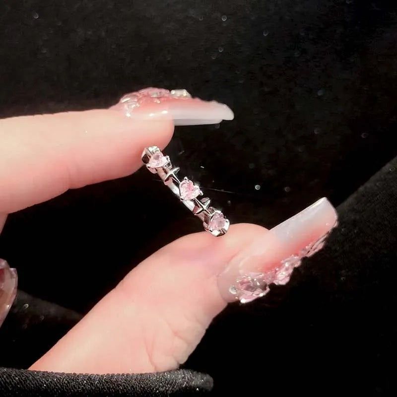 Vintage Y2K Accessories Aesthetic Pink Planet Heart Zircon Rings for Women Cool Hip Hop Kpop Cross Star Rings  Jewelry